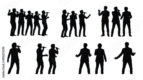 Male singers and performers silhouettes isolated on white background, Vector