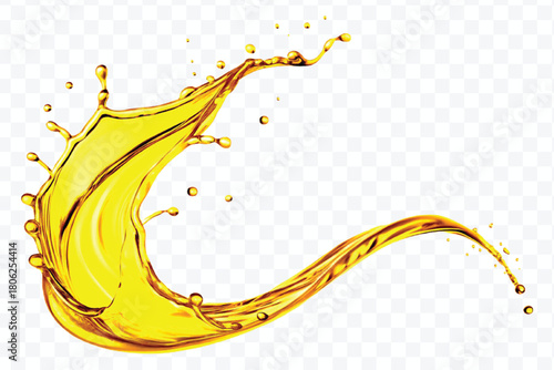 abstract smooth liquid oil splashing with droplets in curve style isolated on white background	

