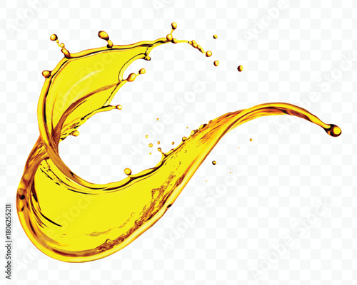 abstract smooth liquid oil splashing with droplets in curve style isolated on white background	
