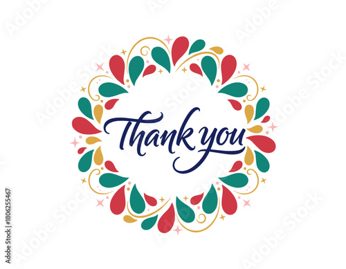 Thank you text surrounded by colorful floral design  
