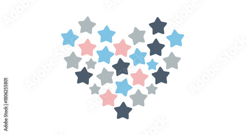 Colorful stars forming a heart shape on white background  