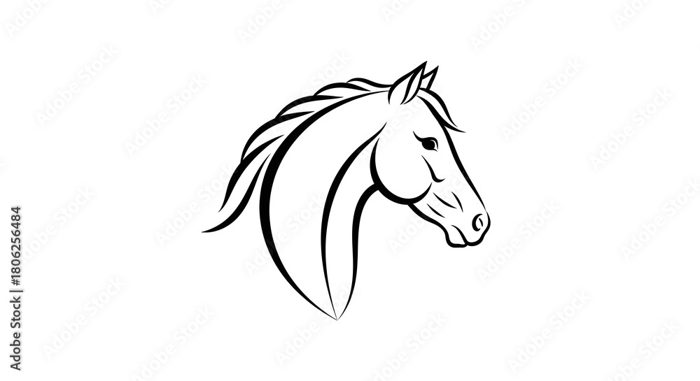 Fototapeta premium Elegant Horse Head Silhouette: A Graceful Line Art Illustration.
