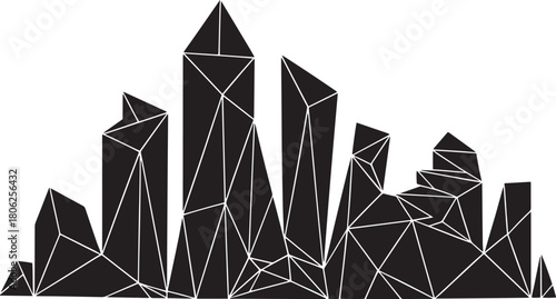 Black silhouette geometric city skyline with sharp angles and white line abstract pattern vector