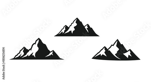 Simple black and white illustration depicting three mountain peak shapes