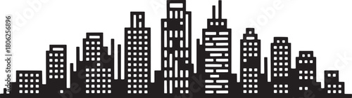 Black silhouette of a dense city skyline with many windows white