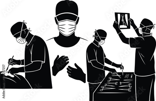 Surgeon in Operating Room Silhouette Medical Vector Set