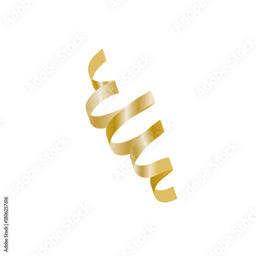 Golden ribbon curled and isolated on a white background, perfect for celebratory decorations