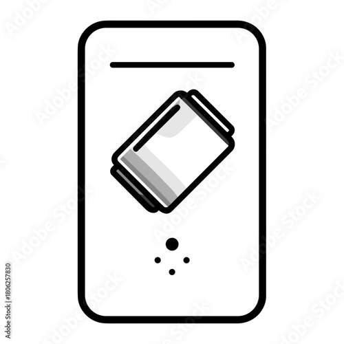 Alcohol wipe packet icon with tilted sachet in bold black and white line style
