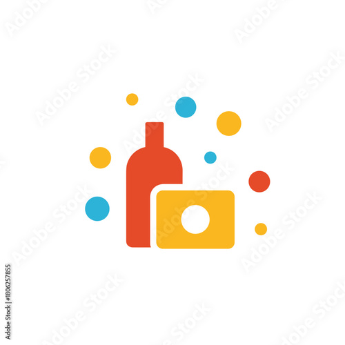 Minimal alcohol bottle and wipe icon in bright modern flat style