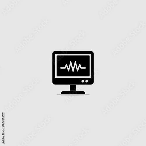Medical bedside monitor icon with heartbeat waveform displayed on screen