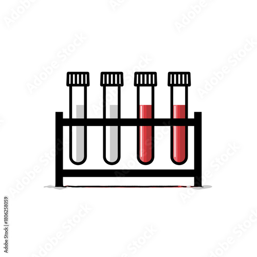 Minimal medical illustration of a rack holding blood sample tubes with different fluid levels