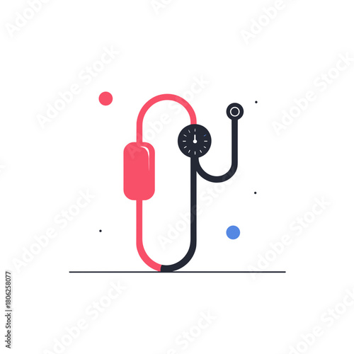 A stylized colorful blood pressure device with bright tubing and compact pressure gauge