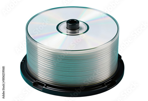 Stack of blank silver CDs in a black spindle case
