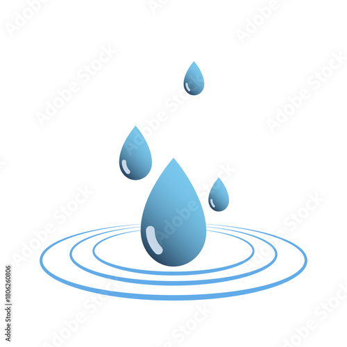 Blue water drop, raindrop and waves. Vector illustration icon and logotype