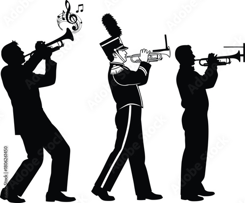 Trumpet Musicians Jazz and Marching Band Silhouette Set