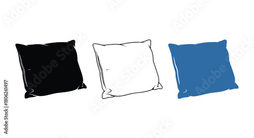 Three decorative pillows in varying shades and styles are displayed