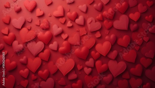 Romantic Red Hearts Background with Vibrant Pattern and Soft Highlights