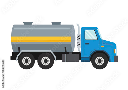 Blue Fuel Tanker Truck Side Profile.