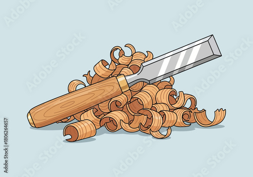 Hand Plane With Wood Shavings On Light Background.