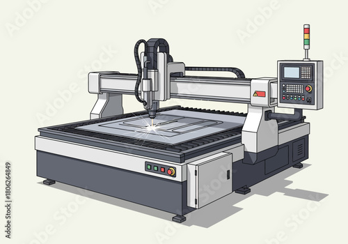 Industrial CNC router milling machine on flatbed.