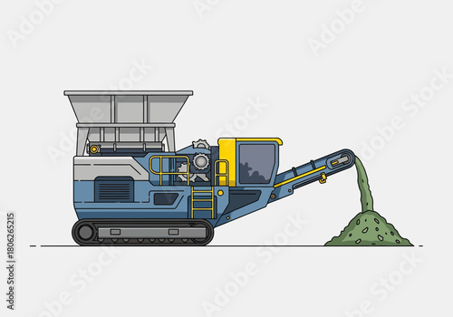 Large blue mining excavator with loading shovel.