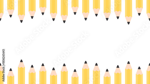 Cute yellow pencils border background. Flat design illustration. Back to school concept.	