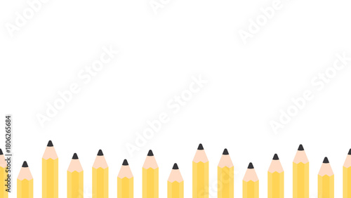Cute yellow pencils border background. Flat design illustration. Back to school concept.	