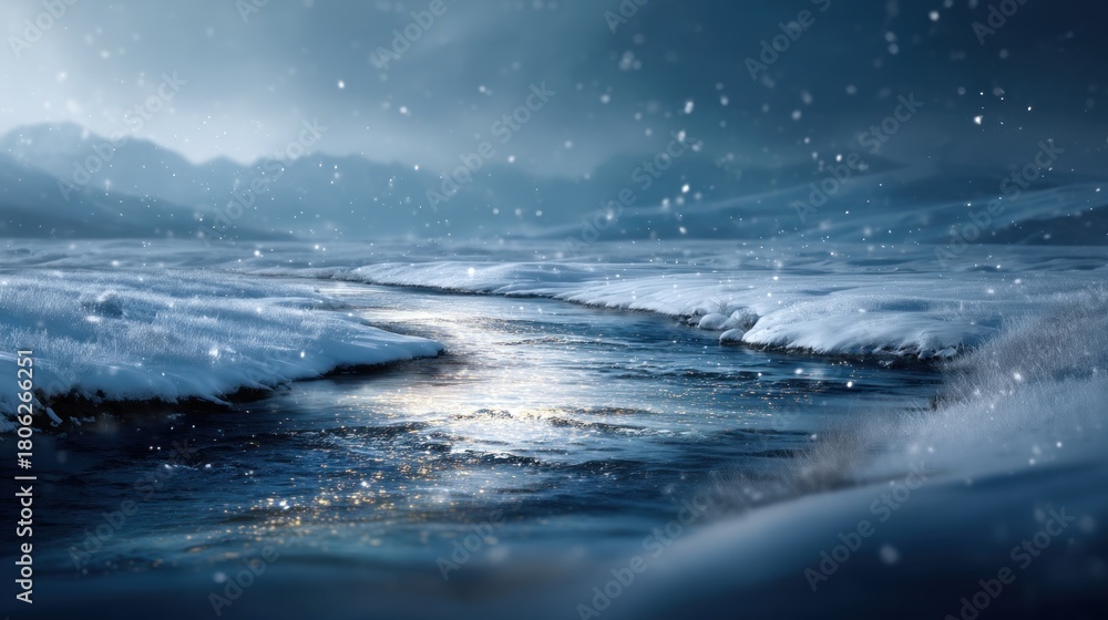Fototapeta premium Winter stream snowscape