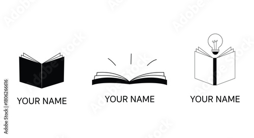Book symbol icon with black for logo, brand, reading, bookworm and illustration