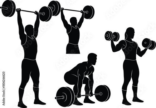 Men and Women Weightlifting Silhouette Fitness Vector Set