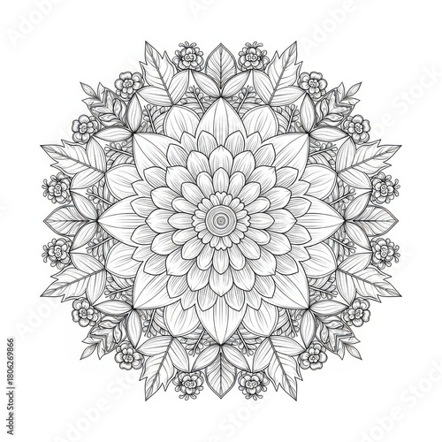 Symmetrical flower pattern artwork for coloring page