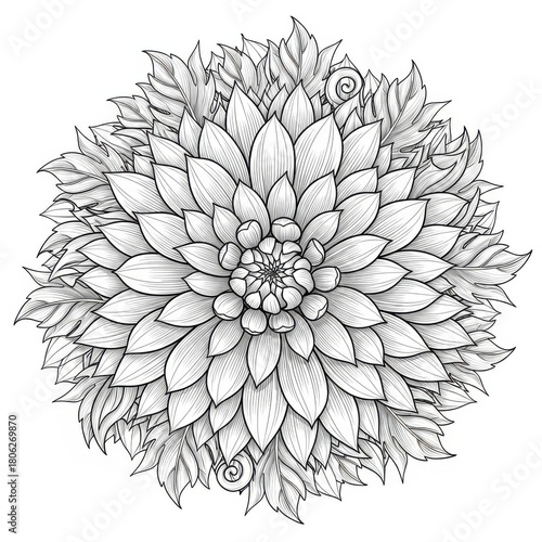 Detailed dahlia flower design for coloring book
