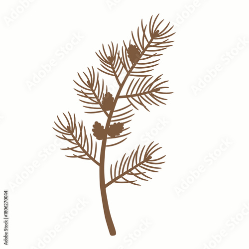 A charming winter icon, this fall vector clipart depicts a sprig of pine needles with small cones, perfect for autumn or winter seasonal graphics
