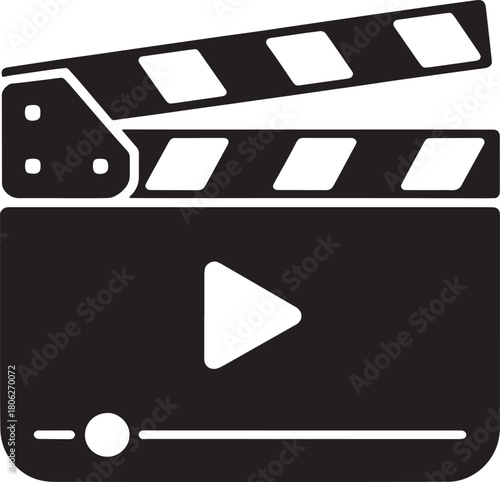 Movie Clapperboard with Video Player Icon for Streaming and Media