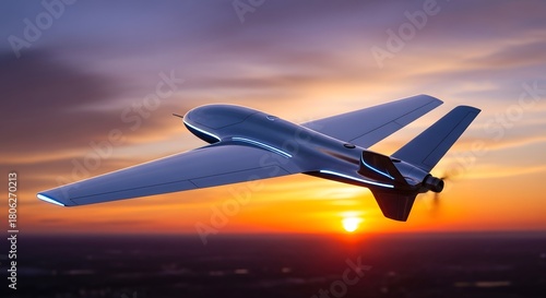 Drone aircraft technology sunset horizon sky unmanned aerial vehicle flying future innovation design