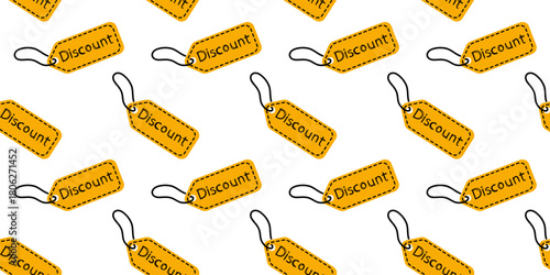 Bright yellow discount tags scattered on a clean white background create an engaging visual perfect for sales promotions