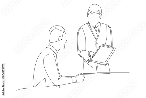 Talking to customers concept one-line drawing