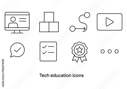 Minimalist tech education icons set for digital learning and online courses