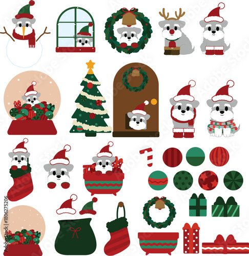 Cute Schnauzer Dog Christmas Elements Pack