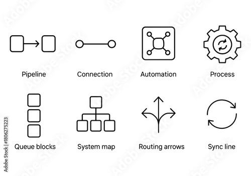 Minimalist business process icons for automation and workflow design