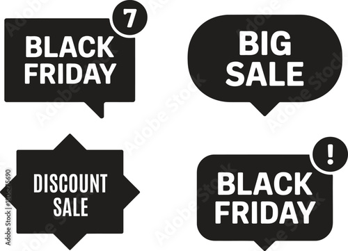 Black Friday, Big Sale, discount, shopping tags, sale labels. Vector icons