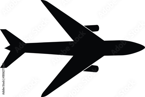Airplane Silhouette – Aircraft Flight Vector Icon. Airplane Top View Silhouette – Aircraft Vector Icon