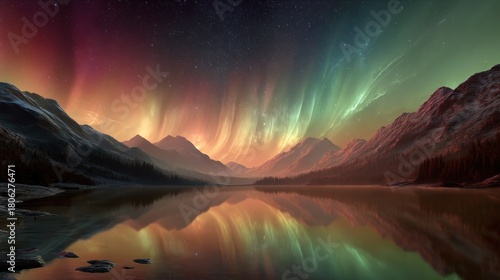 Aurora mountains lake night