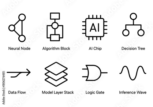 Minimalist outline icons for technology and ai diagrams