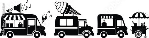 Food Truck and Street Food Cart Silhouette Vector Illustration