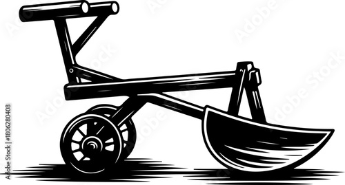 Vintage Agricultural Plow Woodcut silhouette vector illustration