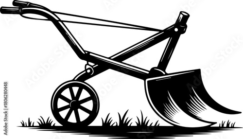 Vintage Agricultural Plow Woodcut silhouette vector illustration