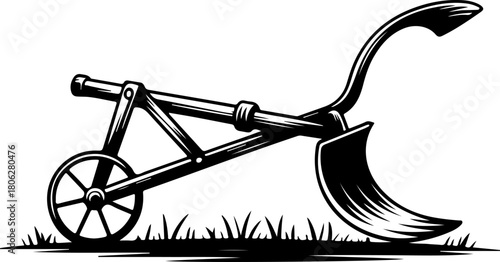Vintage Agricultural Plow Woodcut silhouette vector illustration