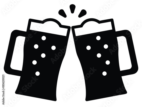 Clinking Beer Mugs Cheers Silhouette Icon, Clinking Beer Mugs Icon – Cheers Toast Beer Glass Symbol