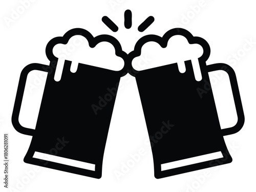 Clinking Beer Mugs Cheers Silhouette Icon, Clinking Beer Mugs Icon – Cheers Toast Beer Glass Symbol